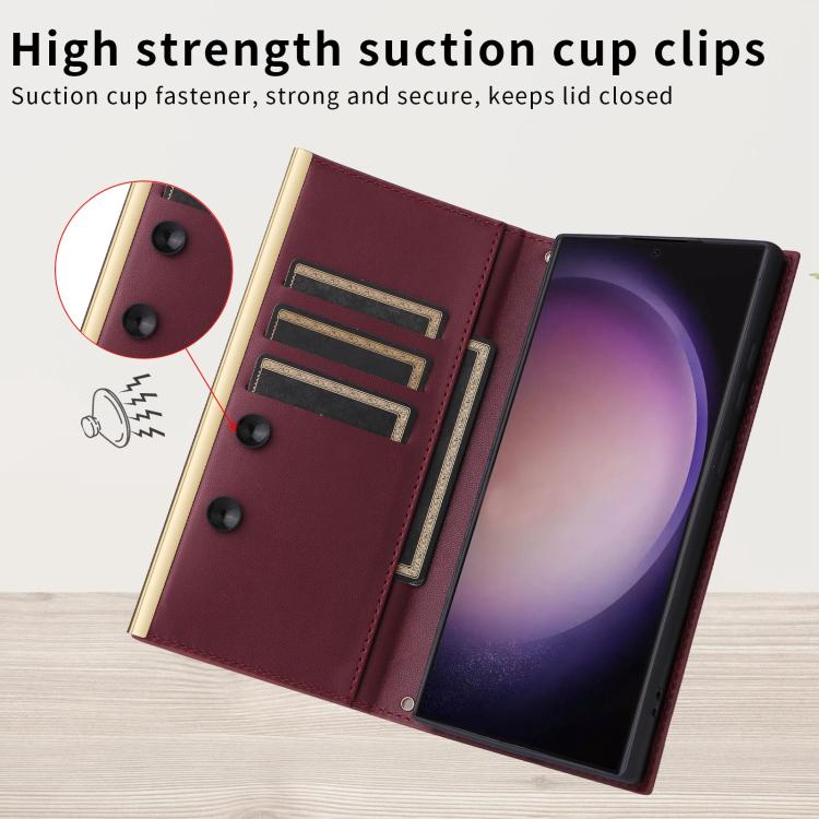 For Samsung Galaxy S24 FE 5G Crossbody Rhombic Sucker Leather Phone Case