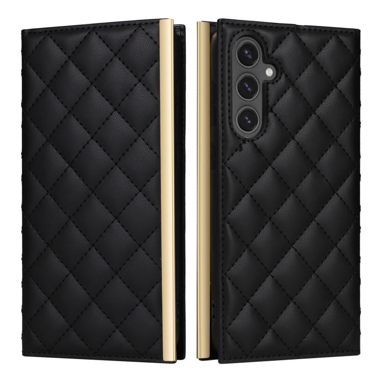 For Samsung Galaxy S24 FE 5G Crossbody Rhombic Sucker Leather Phone Case