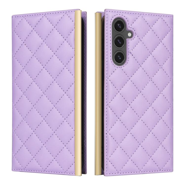 For Samsung Galaxy S24 FE 5G Crossbody Rhombic Sucker Leather Phone Case