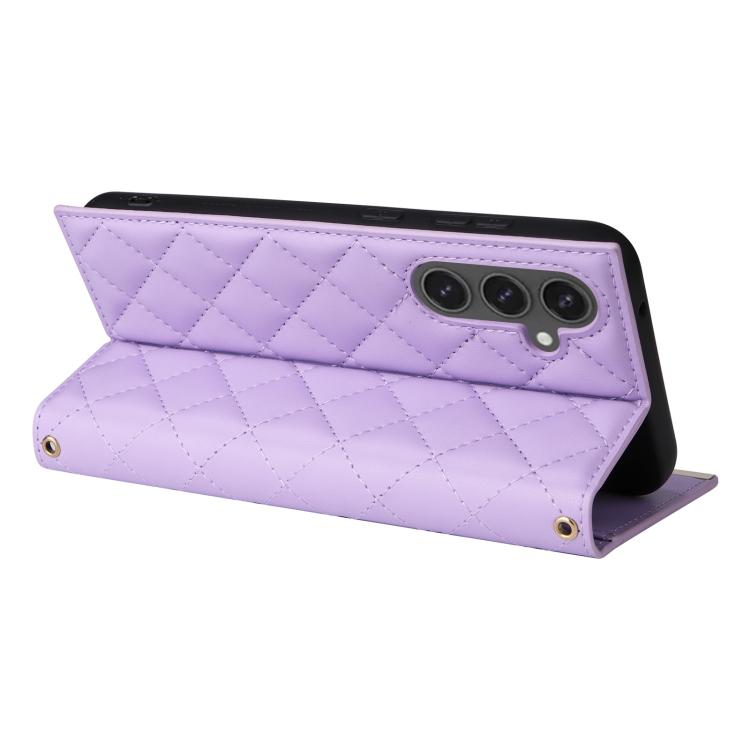 For Samsung Galaxy S24 FE 5G Crossbody Rhombic Sucker Leather Phone Case