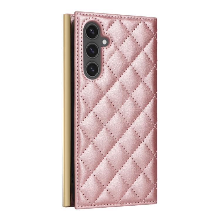 For Samsung Galaxy S25 FE 5G Crossbody Rhombic Sucker Leather Phone Case