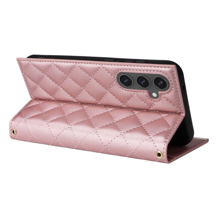 For Samsung Galaxy S25 FE 5G Crossbody Rhombic Sucker Leather Phone Case