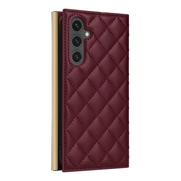 For Samsung Galaxy S25 FE 5G Crossbody Rhombic Sucker Leather Phone Case