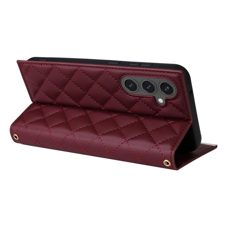 For Samsung Galaxy S25 FE 5G Crossbody Rhombic Sucker Leather Phone Case
