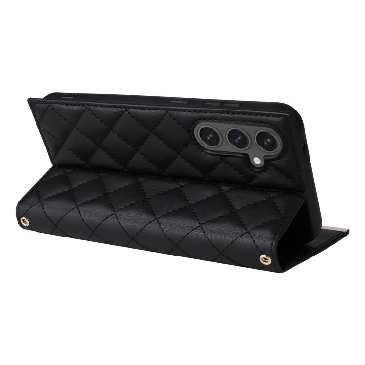 For Samsung Galaxy S25 FE 5G Crossbody Rhombic Sucker Leather Phone Case