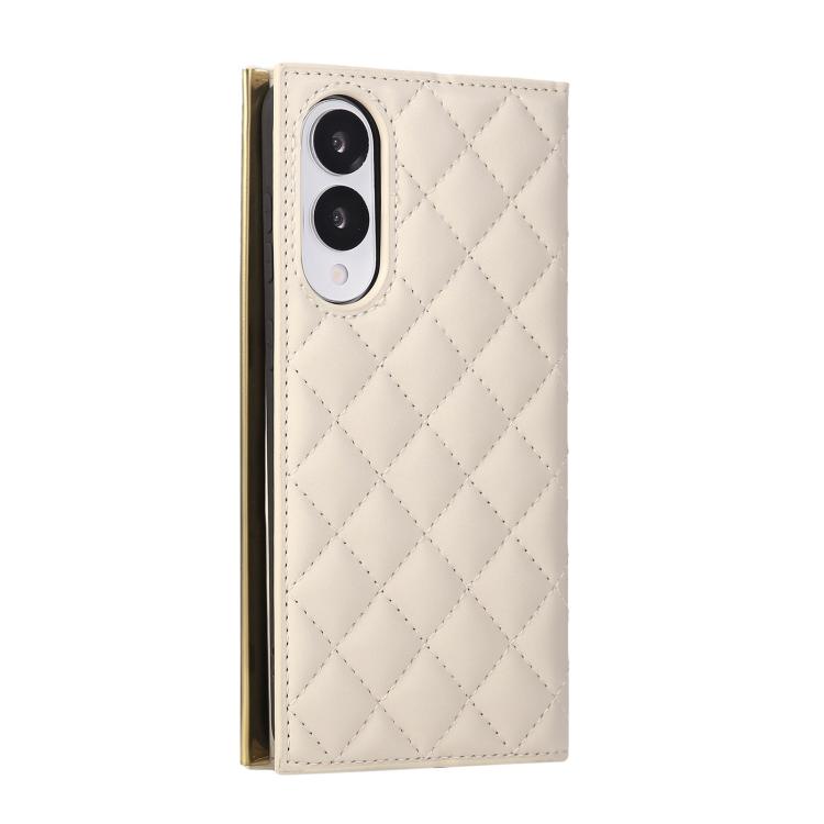 For Samsung Galaxy S25 Edge 5G Crossbody Rhombic Sucker Leather Phone Case