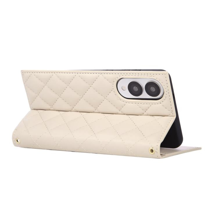 For Samsung Galaxy S25 Edge 5G Crossbody Rhombic Sucker Leather Phone Case