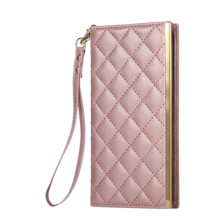 For Samsung Galaxy S25 Edge 5G Crossbody Rhombic Sucker Leather Phone Case