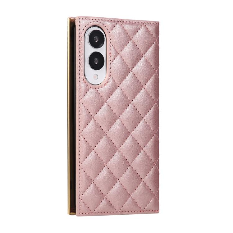 For Samsung Galaxy S25 Edge 5G Crossbody Rhombic Sucker Leather Phone Case