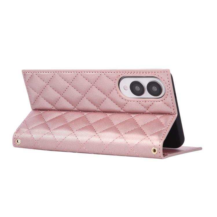 For Samsung Galaxy S25 Edge 5G Crossbody Rhombic Sucker Leather Phone Case