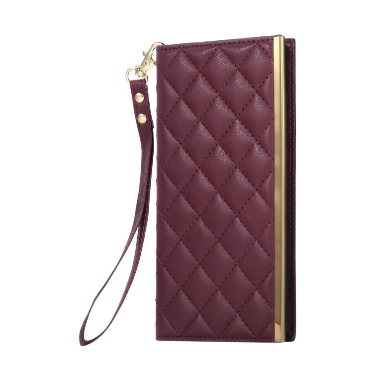 For Samsung Galaxy S25 Edge 5G Crossbody Rhombic Sucker Leather Phone Case