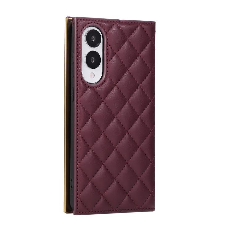 For Samsung Galaxy S25 Edge 5G Crossbody Rhombic Sucker Leather Phone Case