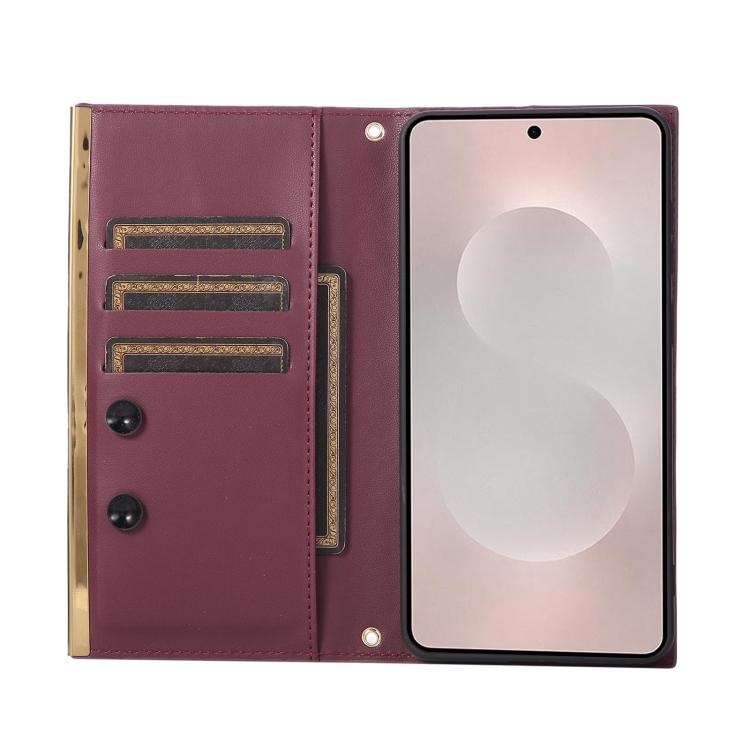 For Samsung Galaxy S25 Edge 5G Crossbody Rhombic Sucker Leather Phone Case