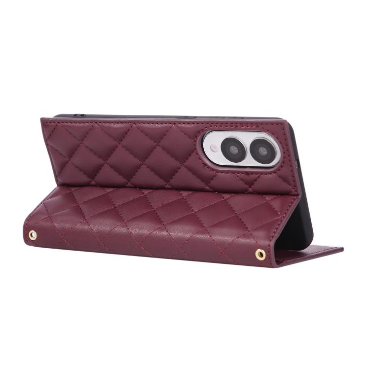 For Samsung Galaxy S25 Edge 5G Crossbody Rhombic Sucker Leather Phone Case