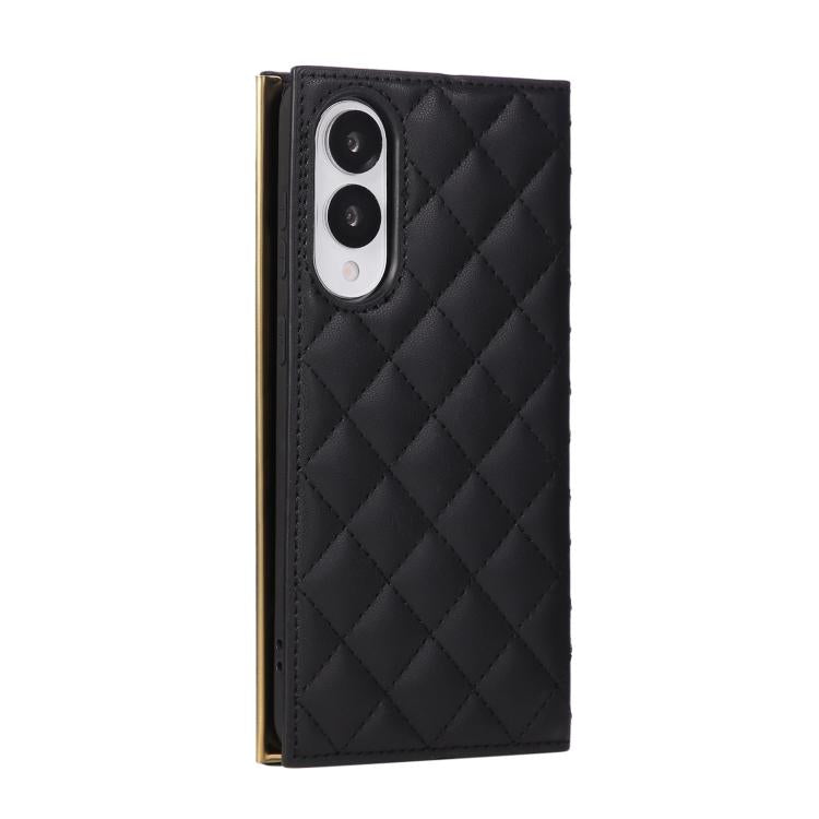 For Samsung Galaxy S25 Edge 5G Crossbody Rhombic Sucker Leather Phone Case