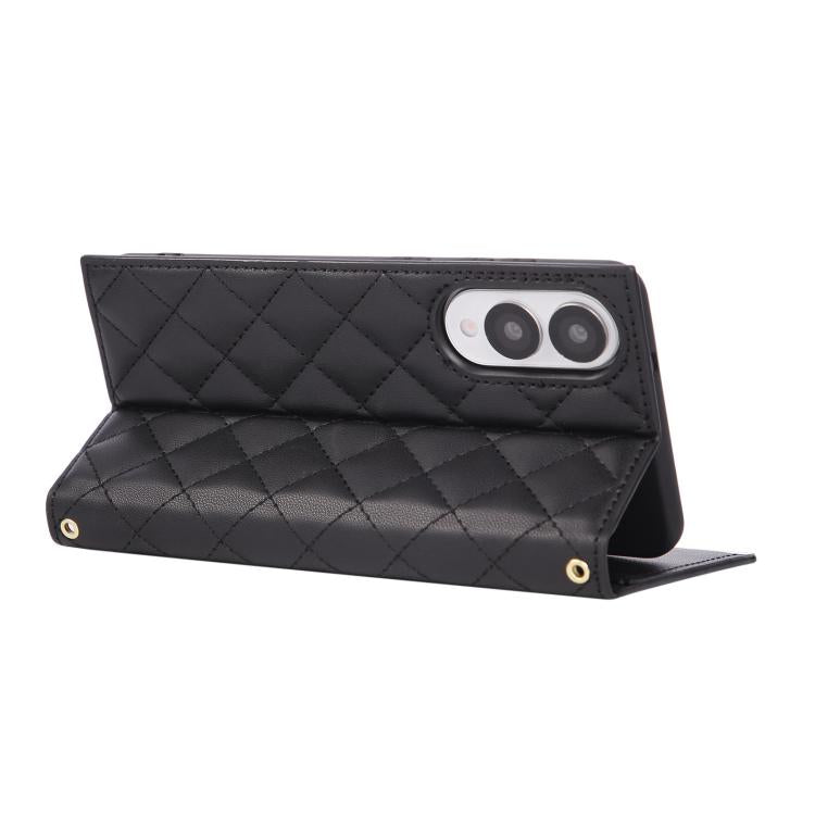 For Samsung Galaxy S25 Edge 5G Crossbody Rhombic Sucker Leather Phone Case