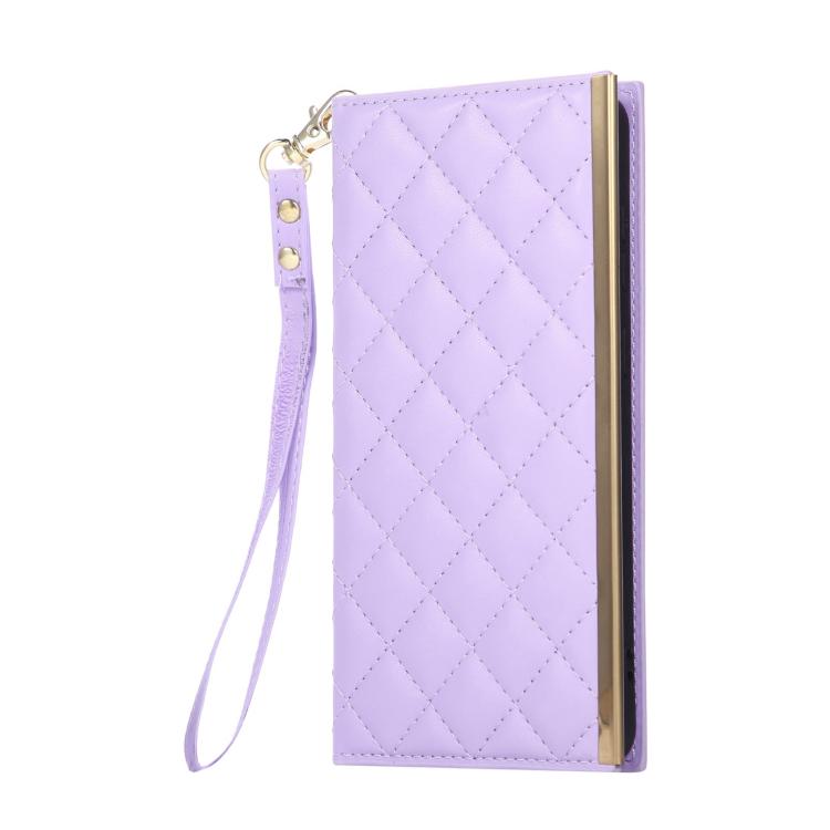 For Samsung Galaxy S25 Edge 5G Crossbody Rhombic Sucker Leather Phone Case