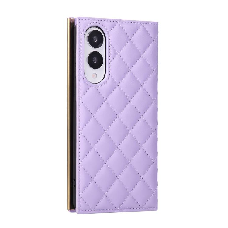 For Samsung Galaxy S25 Edge 5G Crossbody Rhombic Sucker Leather Phone Case