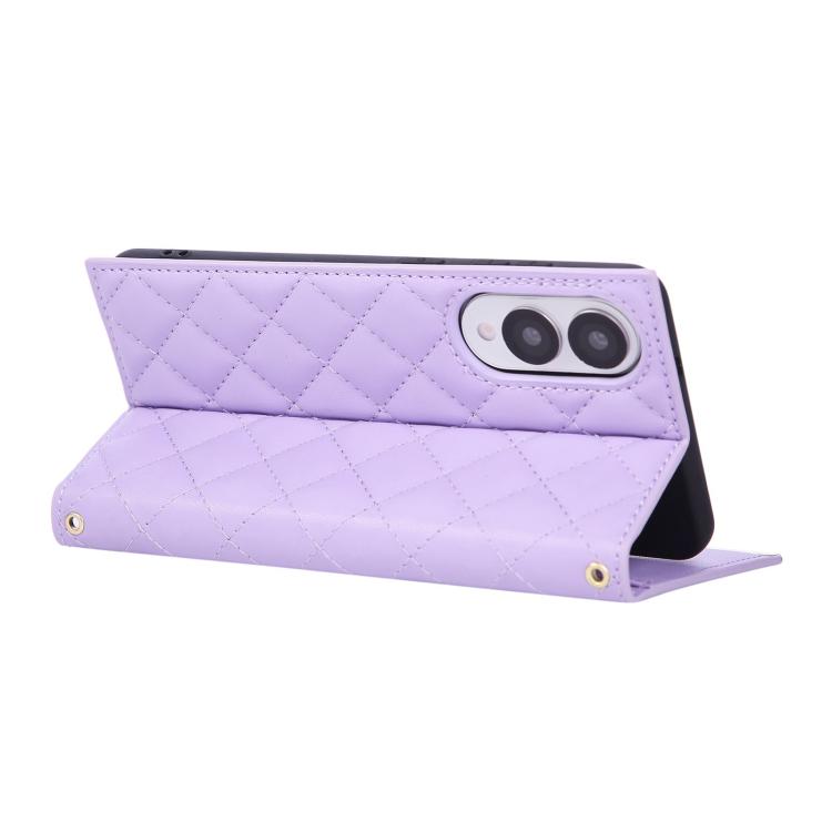 For Samsung Galaxy S25 Edge 5G Crossbody Rhombic Sucker Leather Phone Case