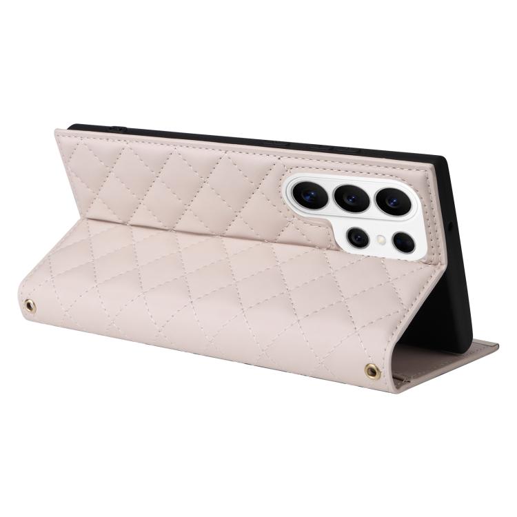 For Samsung Galaxy S26 Ultra 5G Crossbody Rhombic Sucker Leather Phone Case