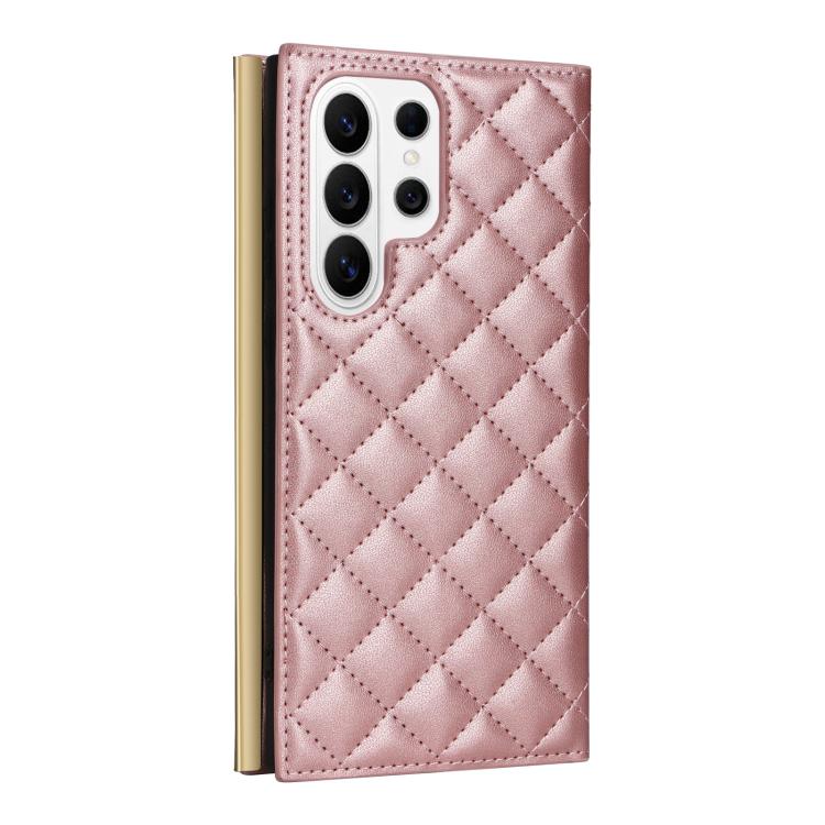 For Samsung Galaxy S26 Ultra 5G Crossbody Rhombic Sucker Leather Phone Case