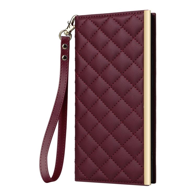 For Samsung Galaxy S26 Ultra 5G Crossbody Rhombic Sucker Leather Phone Case