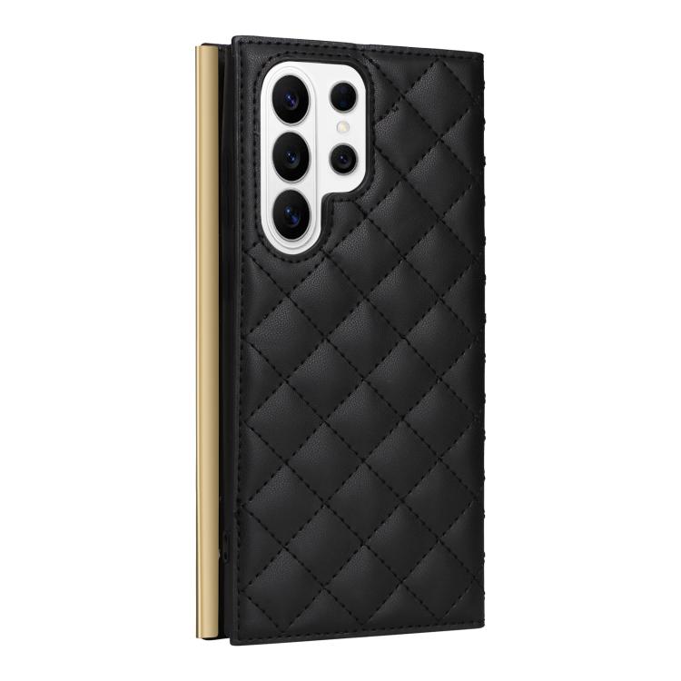 For Samsung Galaxy S26 Ultra 5G Crossbody Rhombic Sucker Leather Phone Case
