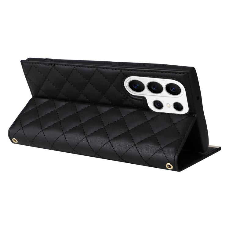 For Samsung Galaxy S26 Ultra 5G Crossbody Rhombic Sucker Leather Phone Case