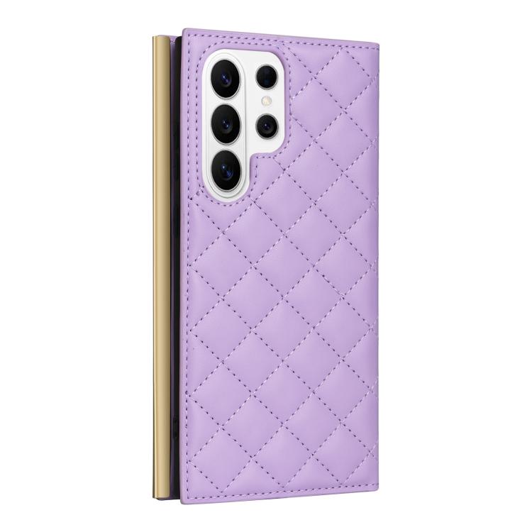 For Samsung Galaxy S26 Ultra 5G Crossbody Rhombic Sucker Leather Phone Case