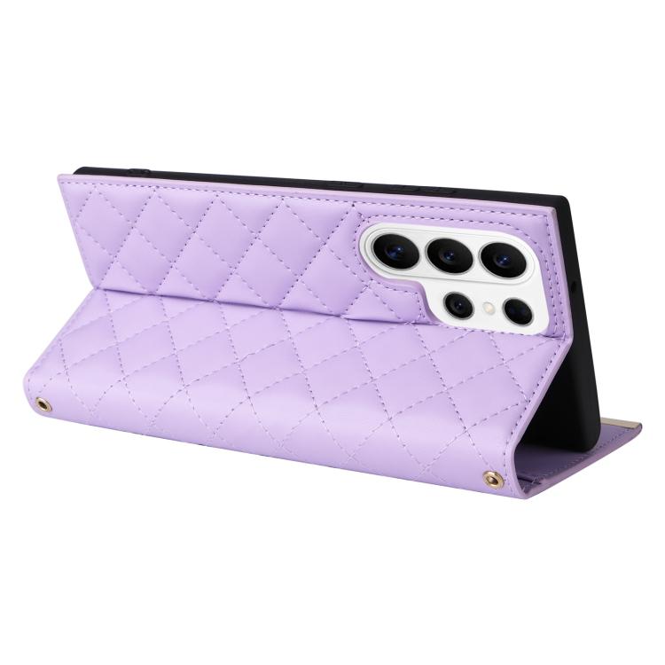 For Samsung Galaxy S26 Ultra 5G Crossbody Rhombic Sucker Leather Phone Case