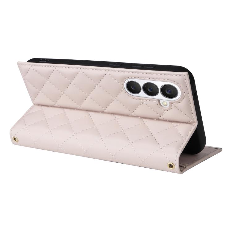 For Samsung Galaxy S26 5G Crossbody Rhombic Sucker Leather Phone Case