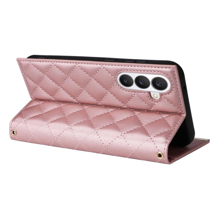 For Samsung Galaxy S26 5G Crossbody Rhombic Sucker Leather Phone Case