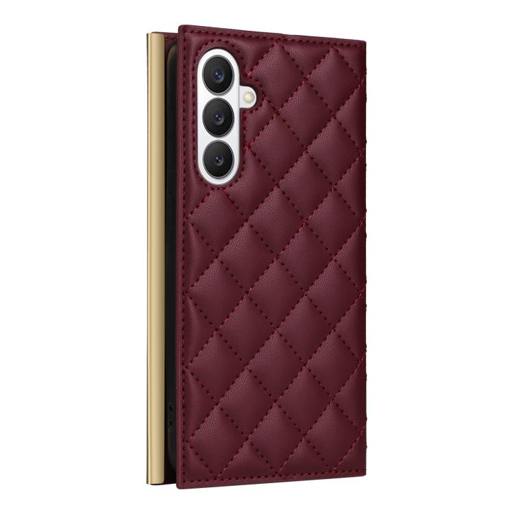 For Samsung Galaxy S26 5G Crossbody Rhombic Sucker Leather Phone Case