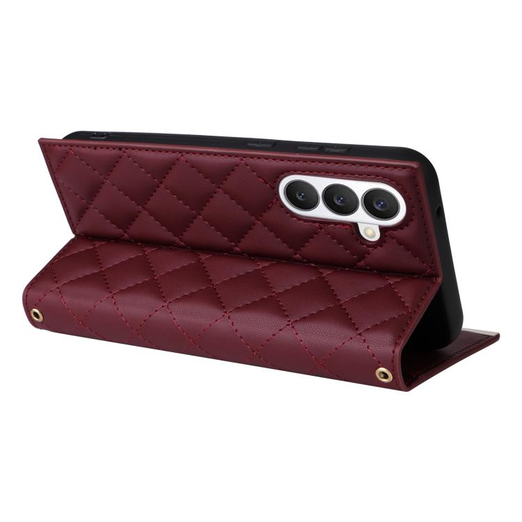 For Samsung Galaxy S26 5G Crossbody Rhombic Sucker Leather Phone Case