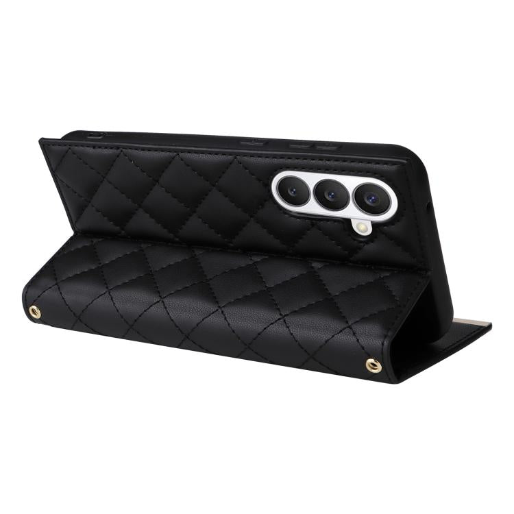 For Samsung Galaxy S26 5G Crossbody Rhombic Sucker Leather Phone Case