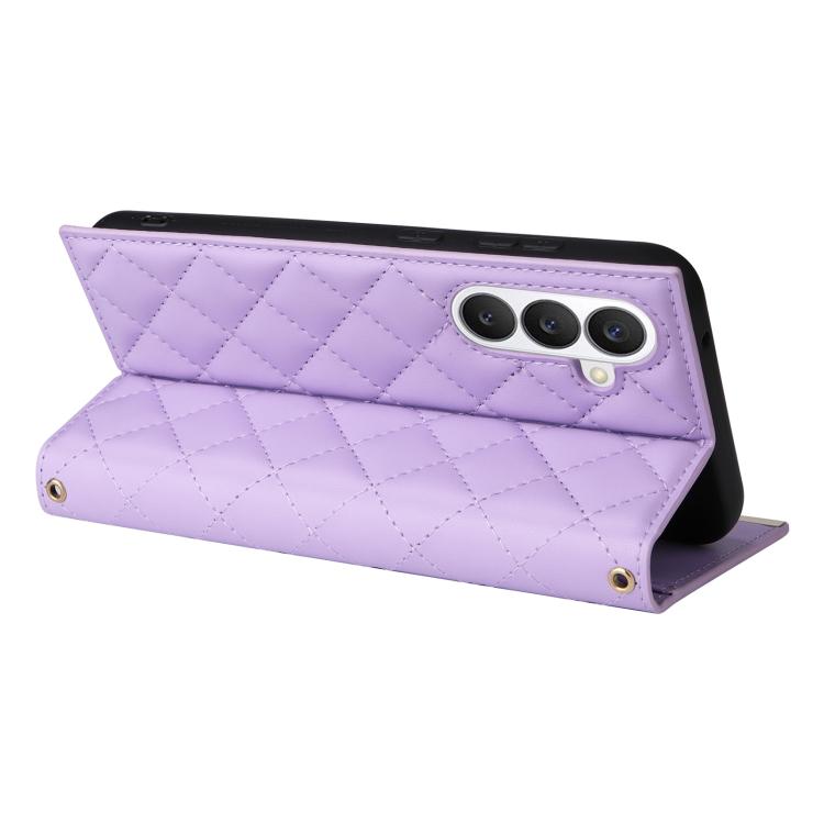 For Samsung Galaxy S26 5G Crossbody Rhombic Sucker Leather Phone Case