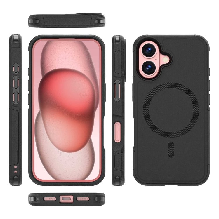 For iPhone 16 RedPepper Armor Magsafe PC Hybrid TPU Phone Case - Black