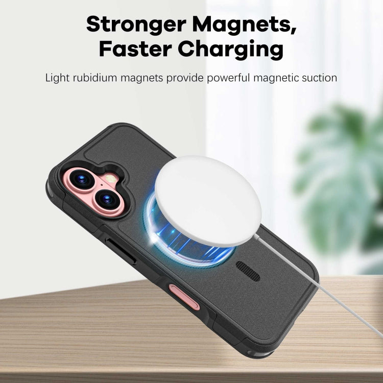 For iPhone 16 RedPepper Armor Magsafe PC Hybrid TPU Phone Case - Black