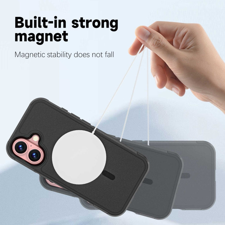 For iPhone 16 RedPepper Armor Magsafe PC Hybrid TPU Phone Case - Black
