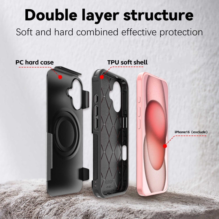 For iPhone 16 RedPepper Armor Magsafe PC Hybrid TPU Phone Case - Black