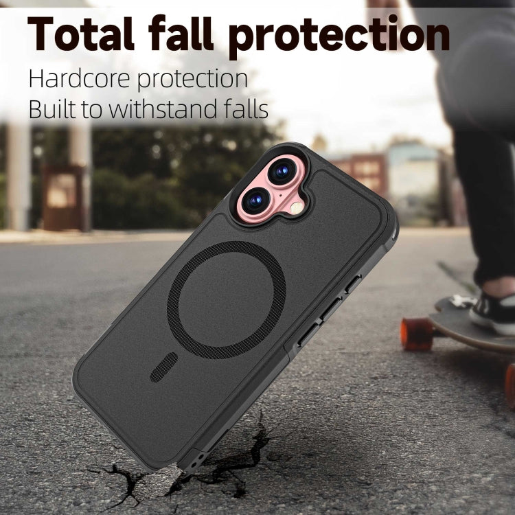 For iPhone 16 RedPepper Armor Magsafe PC Hybrid TPU Phone Case - Black