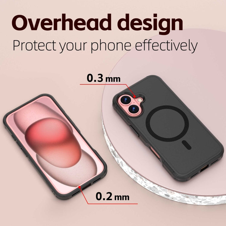 For iPhone 16 RedPepper Armor Magsafe PC Hybrid TPU Phone Case - Black