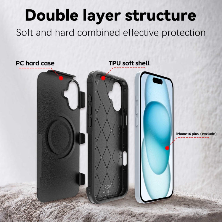 For iPhone 16 Plus RedPepper Armor Magsafe PC Hybrid TPU Phone Case - Black
