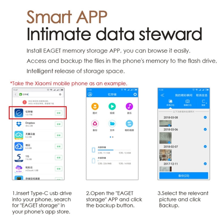 EAGET 64G USB 3.1 + USB-C Interface Metal Twister Flash U Disk, with Micro USB Adapter & Lanyard