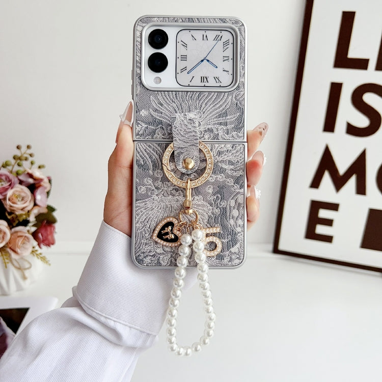 For Huawei nova Flip Embroidery Style Full Coverage Phone Case with Ring Bead Chain