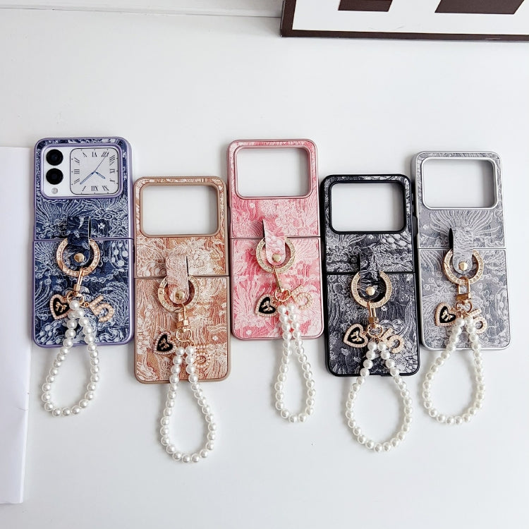 For Huawei nova Flip Embroidery Style Full Coverage Phone Case with Ring Bead Chain