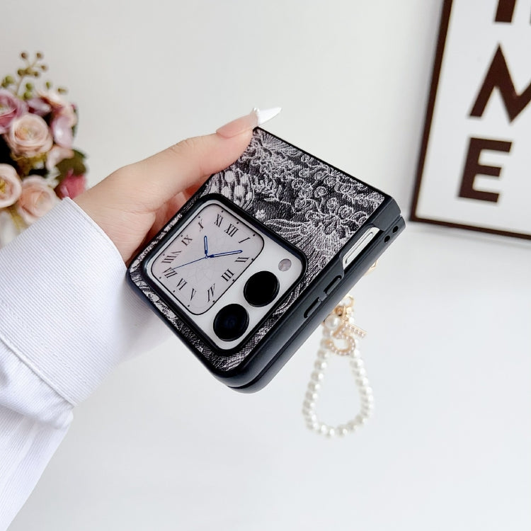 For Huawei nova Flip Embroidery Style Full Coverage Phone Case with Ring Bead Chain
