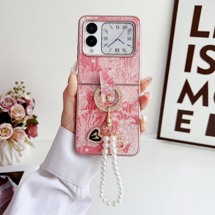 For Huawei nova Flip Embroidery Style Full Coverage Phone Case with Ring Bead Chain