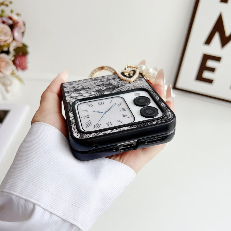 For Huawei nova Flip Embroidery Style Full Coverage Phone Case with Ring Bead Chain