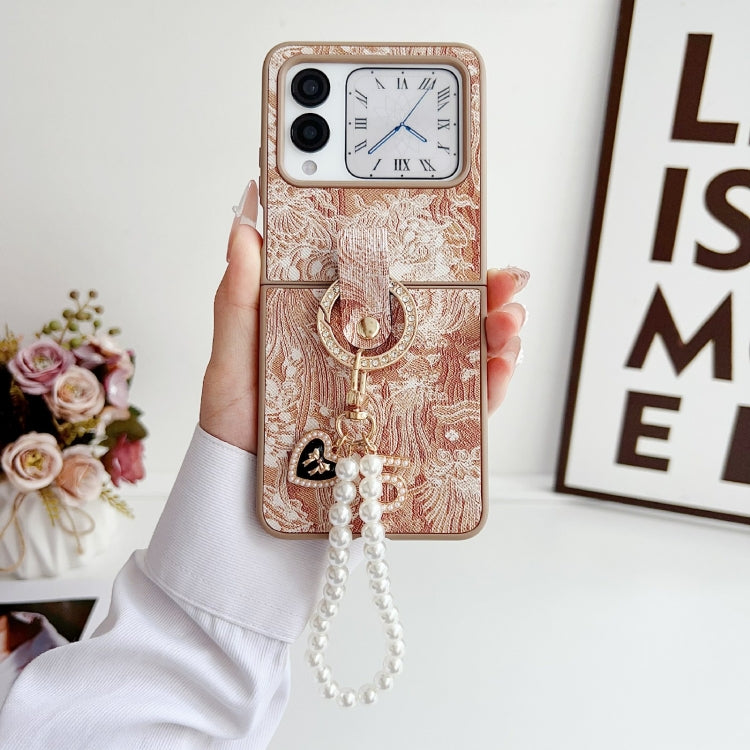 For Huawei nova Flip Embroidery Style Full Coverage Phone Case with Ring Bead Chain